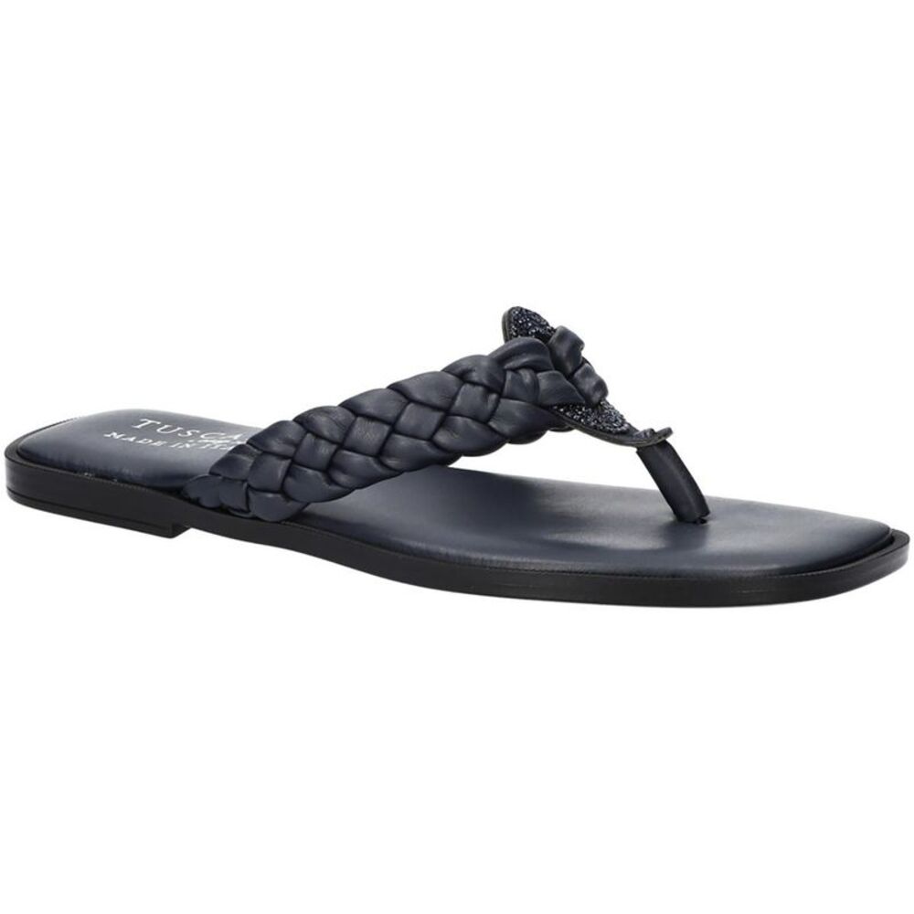 Tuscany By Easy Street Womens Coletta Navy Leather Thong Sandals